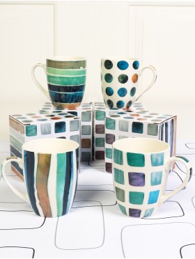 Geometric Print Mug Set (4pcs)